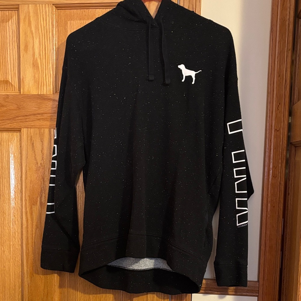 PINK Victoria's Secret Black Hoodie with White Dog Logo